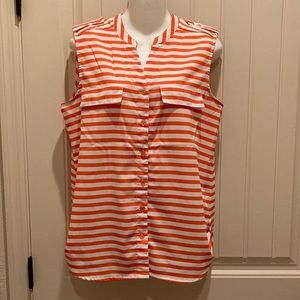 Notations Striped Blouse Top Women’s Size M Button Up Sleeveless Faux Pockets